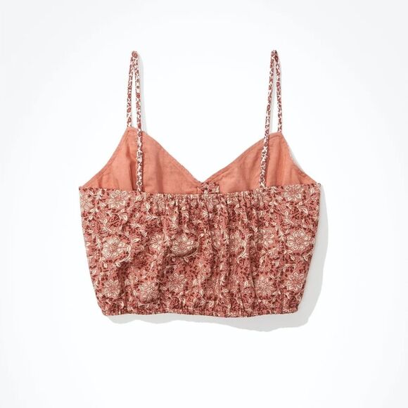 American Eagle Multi-Print Floral Linen Blend Cropped Cami Tank Top - Picture 2 of 9